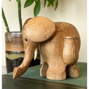 Vintage MCM Adorable Handmade Wooden Teak Elephant Figurine Toothpick Holder4.5"